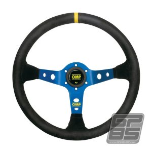 OMP CORSICA LEATHER STEERING WHEEL 350mm BLUE ANODIZED SPOKES