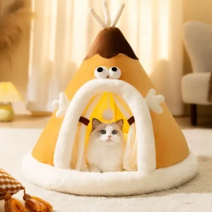 Cat Bed Tent with Plush Fleece Hanging Toy and Removable Cushion Outdoor Home
