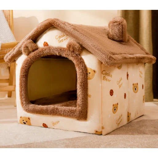 Dog House Bed and Cave with Removable Cushion Enclosed Indoor with Plush Sherpa Fleece Human - Image 9