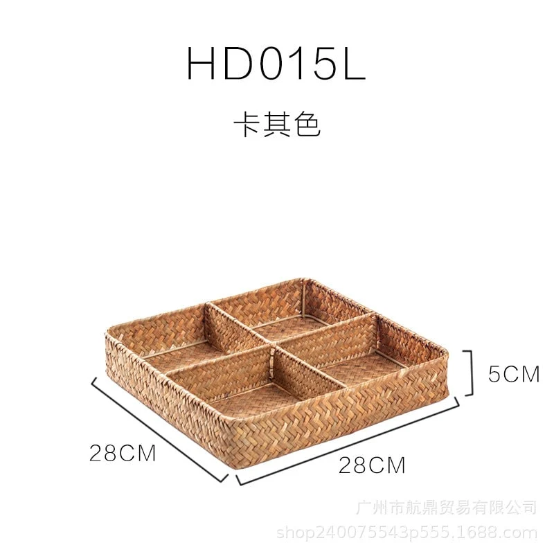 Drawer Organizer with 4 Compartments Woven Seagrass Kitchen Utensil Storage Tray - Image 6