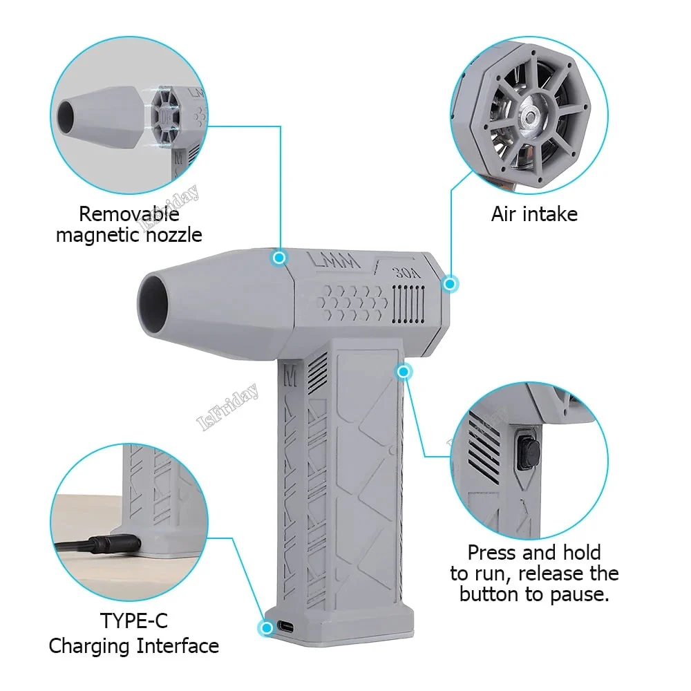 Electric Air Duster Cordless Handheld Rechargeable USB Portable Jet Fan Battery Powered Blower - Image 8