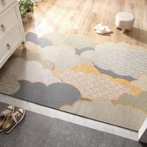 Entryway Outdoor Doormat with Low Profile Textured PVC Coil and Scalloped Edges for Welcome