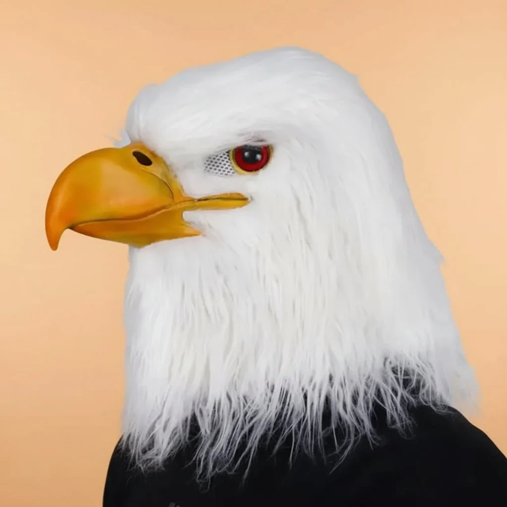 Halloween Animal Head Mask with Bald Eagle Design White Faux Fur and Yellow Beak for Party Costume - Image 3