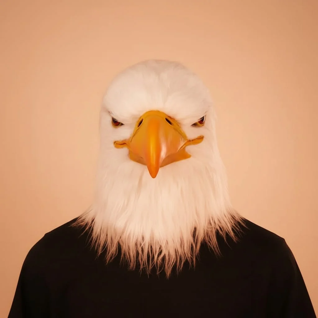Halloween Animal Head Mask with Bald Eagle Design White Faux Fur and Yellow Beak for Party Costume - Image 6