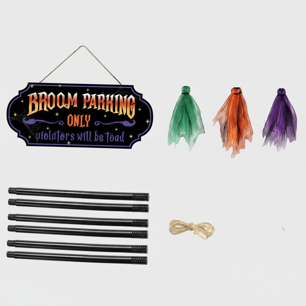 Halloween No Parking Anytime Broom Sign with Decorative Mesh Outdoor Yard Decoration - Image 2