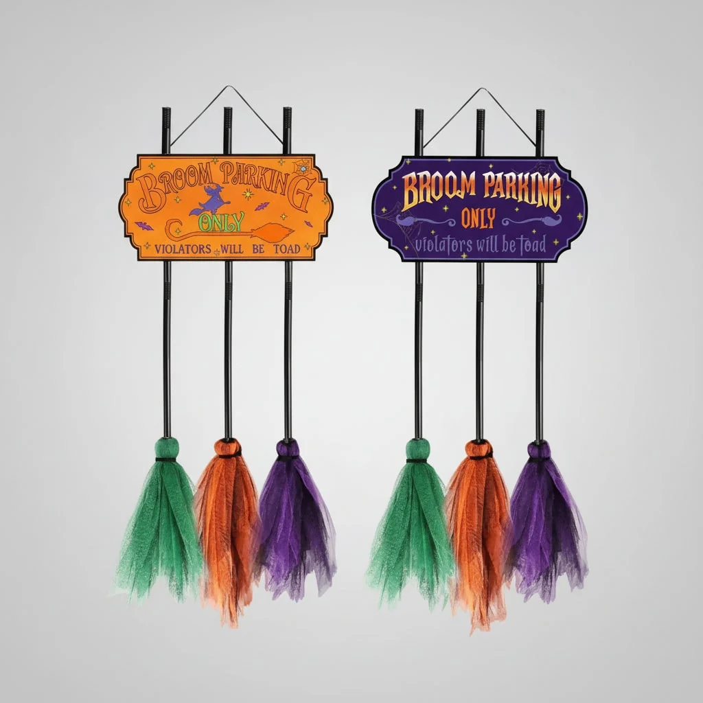 Halloween No Parking Anytime Broom Sign with Decorative Mesh Outdoor Yard Decoration - Image 3