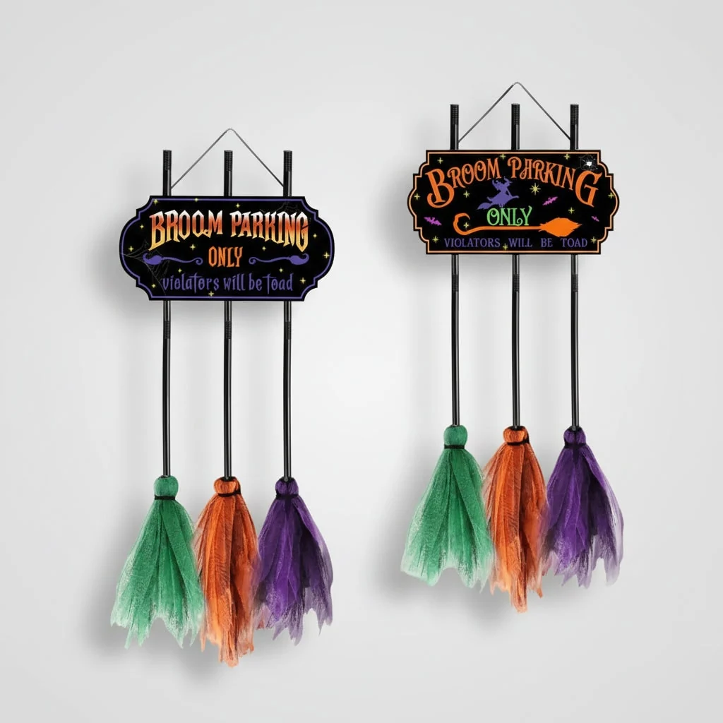 Halloween No Parking Anytime Broom Sign with Decorative Mesh Outdoor Yard Decoration - Image 6