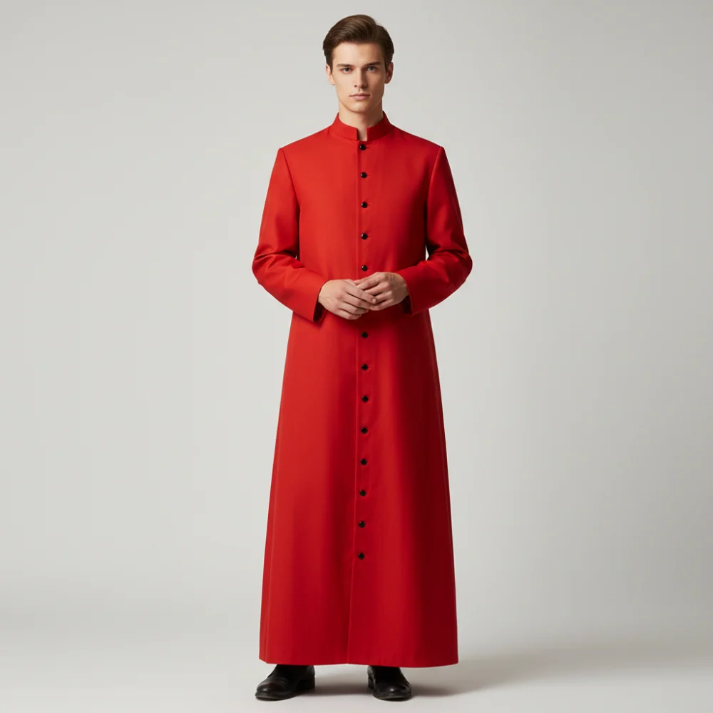 Halloween Priest Costume Cassock Robe with Button Front for Clergy Outfit