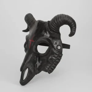 Halloween Skull Mask Goat Design with Horns and Inverted Cross for Costume Party and Haunted House