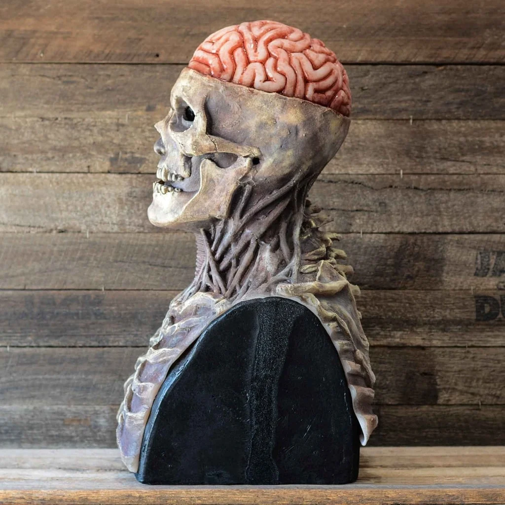 Halloween Skull Mask Horror with Exposed Brain and Chest Bib Full Head Latex Skeleton Creepy Costume - Image 4
