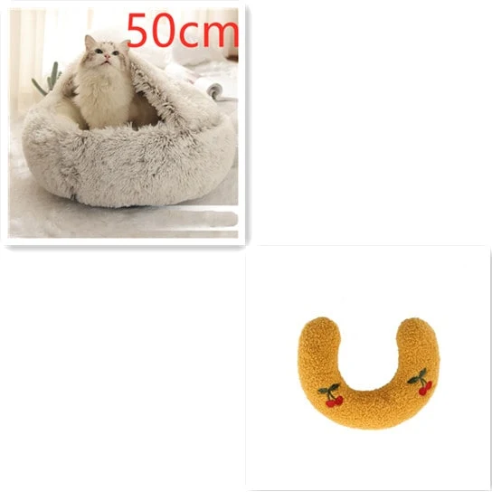 Hooded Cat Bed with Cave Design and Plush Donut Shape Enclosed Cozy Pet with Cushioned Rim - Image 6