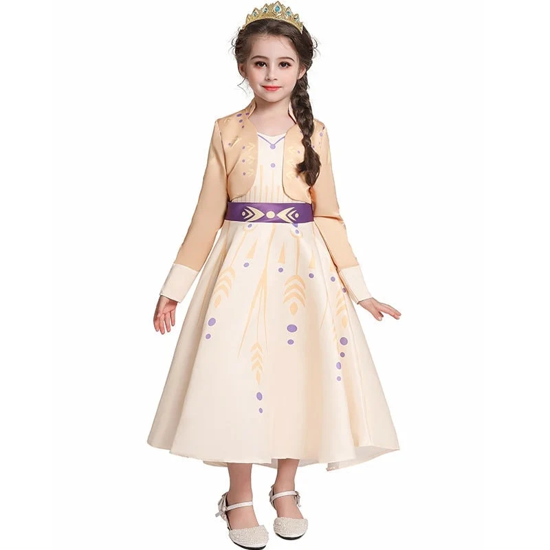 Kids' Halloween Princess Costume Dress with Long Sleeves and Purple Sash Bow - Image 8