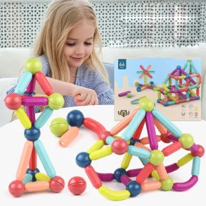 Kids' Magnetic Building Blocks and Cubes with Sticks and Balls Stem Construction Toy Set