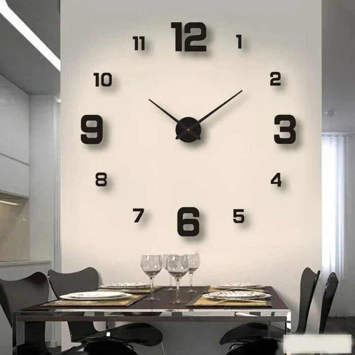 Large Long Wall Clock with 3D Adhesive Numbers and Minimalist Metal Hands Vintage - Image 6
