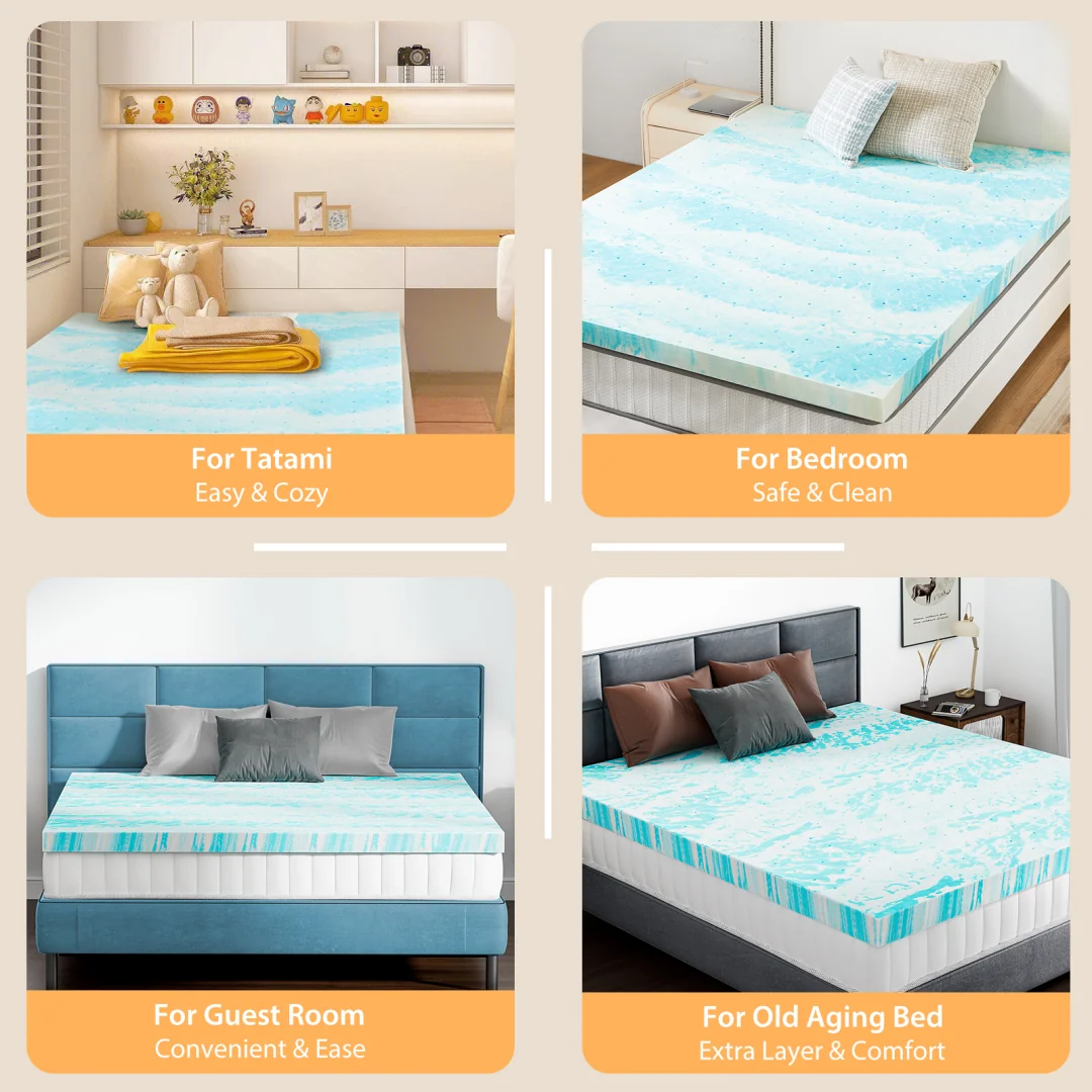 Memory Foam Mattress Topper with Cooling Gel Pressure Relief for Twin Queen and Beds - Image 4