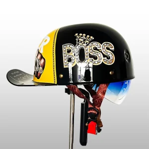 Motorcycle Half Helmet Retro Vintage Style with Quick Release and Detachable Visor