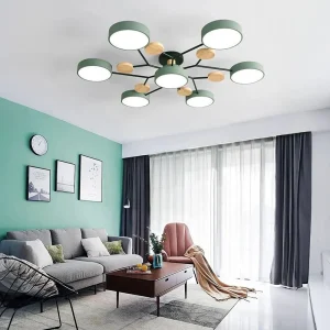Semi Flush Ceiling Light Fixture with Modern Wood Accents for Bedroom Fan