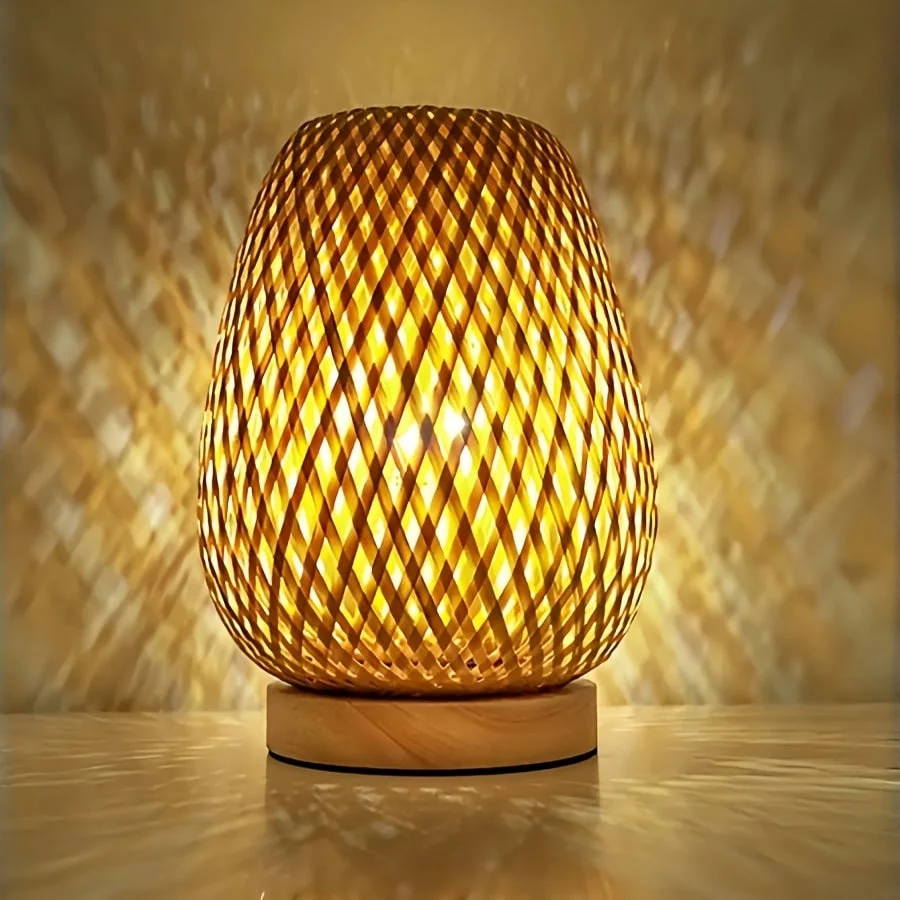 Bamboo Woven Table Lamp Bedside Light with USB Power and Dimmable Control Powered - Image 2